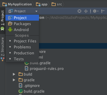 Android Studio 選擇專案資料夾顯示方式